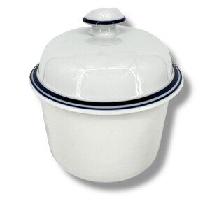 Dansk Bistro Christianshavn Blue Band Covered Bowl 4.25" x 4.5" White Porcelain